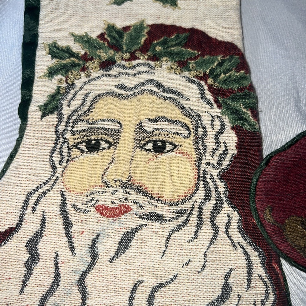 Lot Of 2 Vintage Christmas Stockings Santa Tree , Gold , Wine Unique Boho - Picture 2 of 10